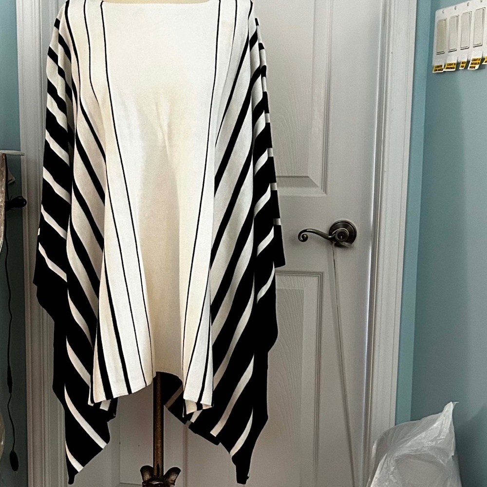PONCHO, COTTON/MODAL, BLACK & PEARL, SIZE L/XL, VERY FLOWING, LAUREN BY RALPH